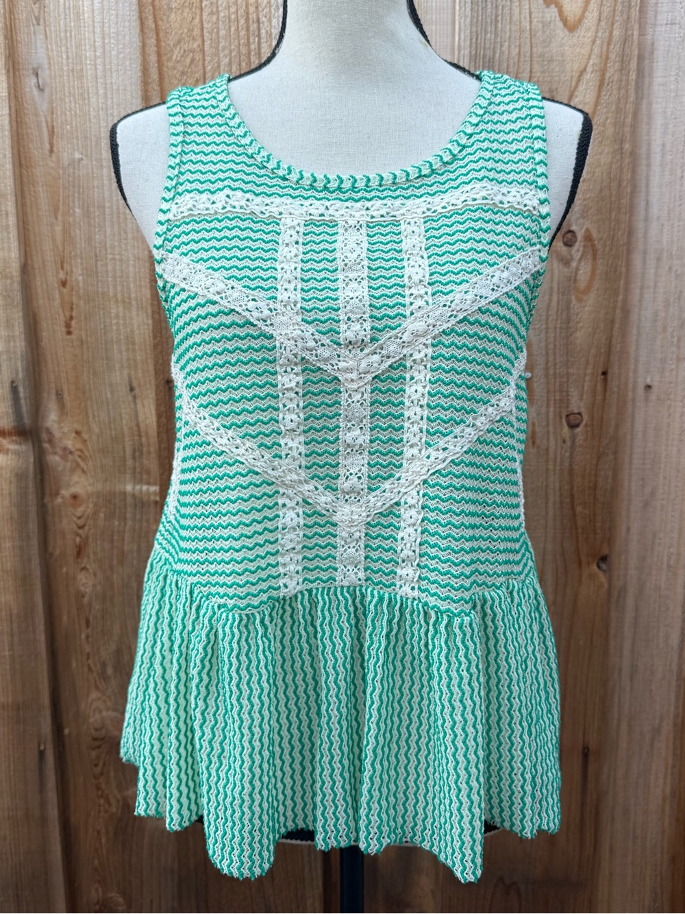 Free People Mint Green Crochet Peplum Tank